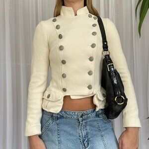 Free People Cream And White Button Up Jacket